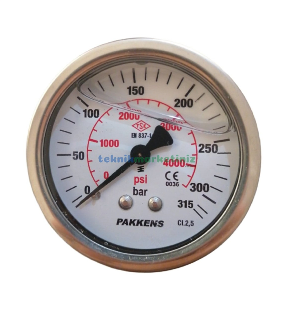 Q63 0-4 Bar Arka Bağl Gliserinli Manometre Metal Gövde Cam Kapak 1/4''