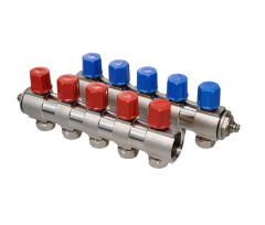 Konsan Kendinden Vanalı Kollektör 1''- Kırmızı - 5 Li   Delikli I Pirinç