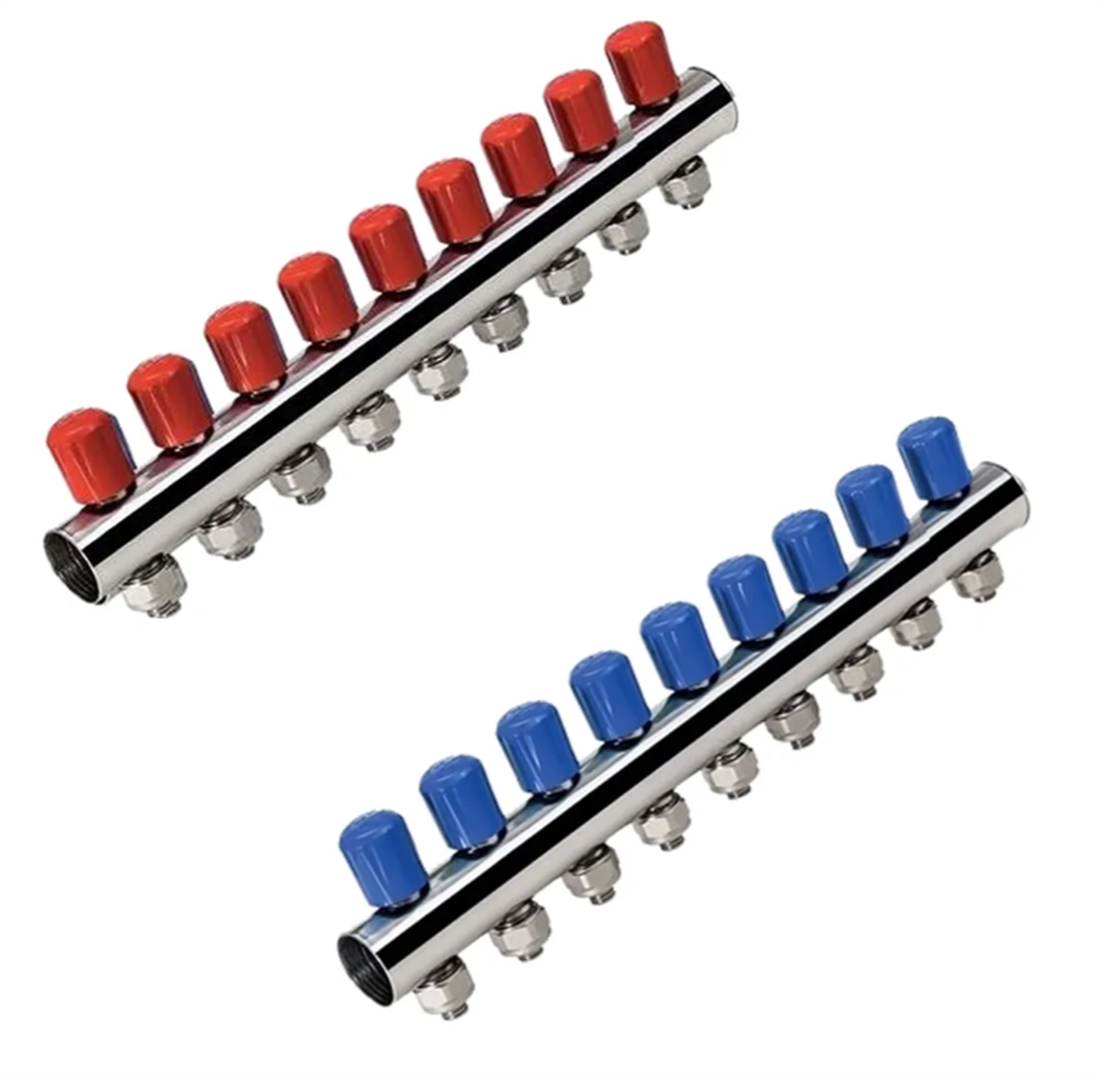 Konsan Kendinden Vanalı Kollektör 1''- Kırmızı - 9 Lu  Delikli I Pirinç