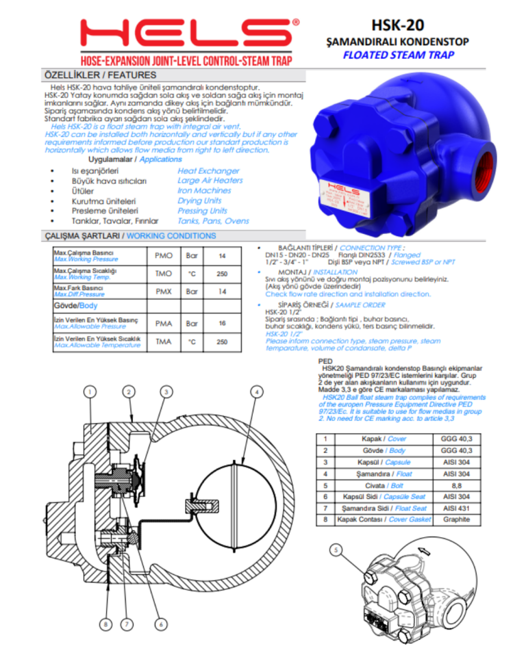 DN15  PN16 HSK25F Flanşlı  Şamandralı Kondenstop Sfero Döküm