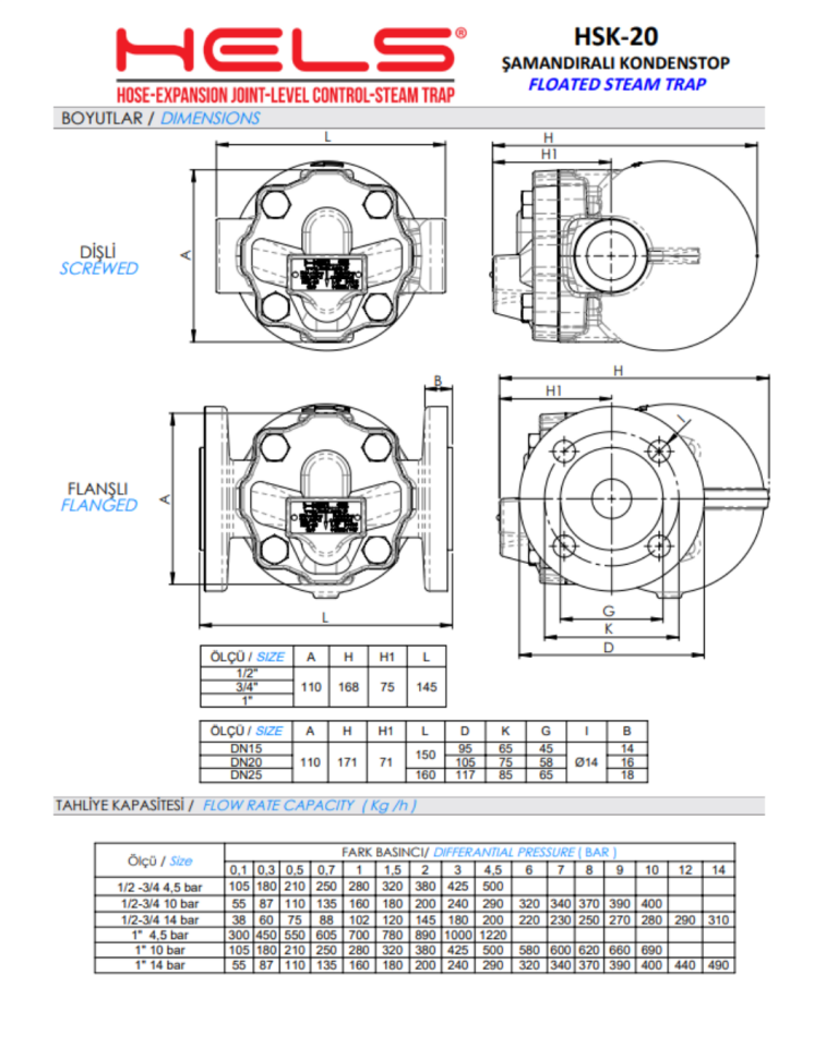 DN20 HSK25F Flanşlı  Şamandralı Kondenstop – Termostatik Hava Tahliyeli  - 16 Bar - Uzun Ömürlü Sfero Döküm