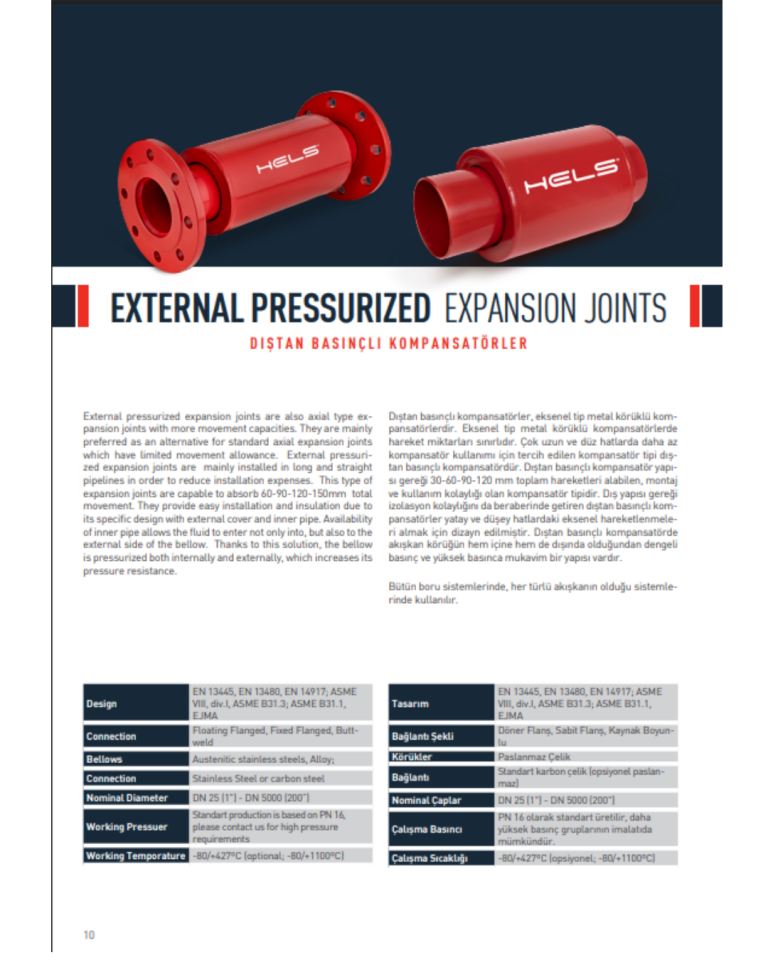 Hels Dıştan Basınçlı Kompansatör DN100  HLS 90 DBF  90 mm Genleşmeli (-70/+20mm)