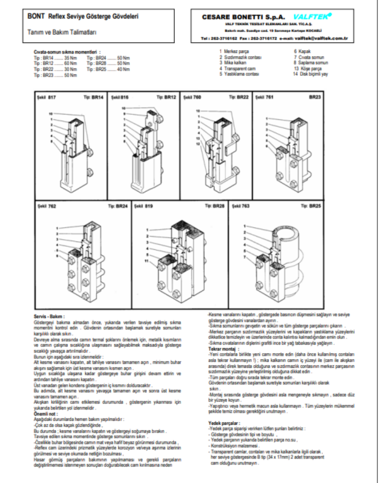 VALFTEK BR-14B Refleks Camlı Seviye Göstergesi PN16 VI 370 MM