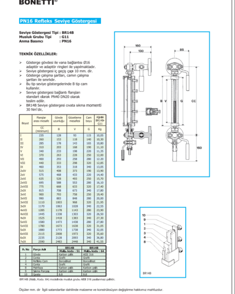 VALFTEK BR-14B Refleks Camlı Seviye Göstergesi PN16 V 340 MM