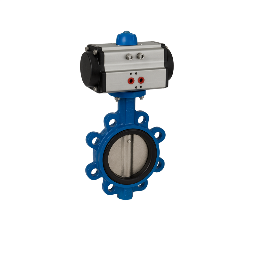 DN80 PN16 Epdm Contalı  Lug Nikel Klapeli Çift Etkili Pnömatik Aktüatörlü Kelebek Vana