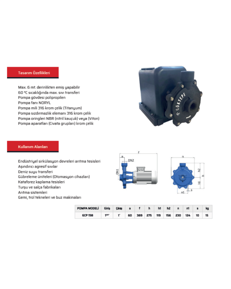 Göktepe GCP162 2HP Salyangoz  Tek Kademeli Monoblok Santrifüj Düşük Asit Pompası