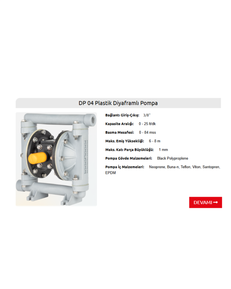 DP04 Black Polyproplene Plastik Gövde Santropren Diyafram  EPDM  Toplu   Diyaframlı Havalı Pompa 25 Lt/Dk 84 Mss 8,4 Bar 3/8''  inch
