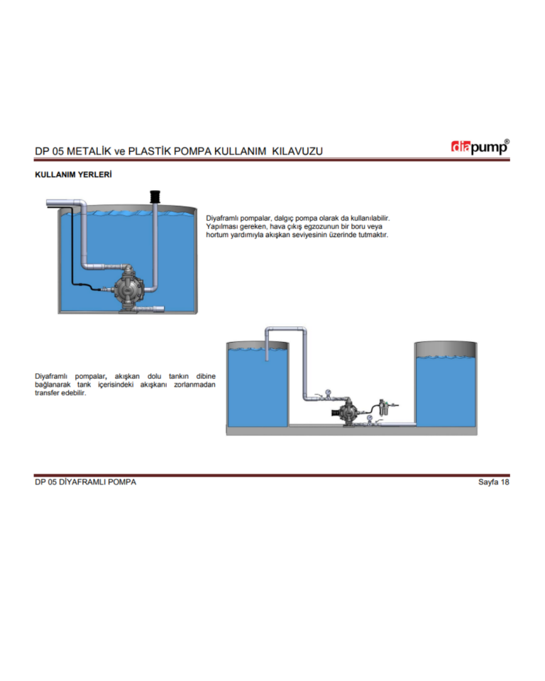 DP 06 PB-T Plastik Diyaframlı Pompa Plastik Polipropilen Gövde Teflon Diyaframlı Havalı Pompa 16 Lt/Dk 70 Mss 7 Bar 1/4 inch